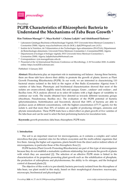 PGPR Characteristics of Rhizospheric Bacteria to Understand the Mechanisms of Faba Bean Growth †