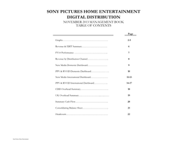 Sony Pictures Home Entertainment Digital Distribution November 2013 Management Book Table of Contents