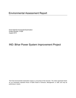 Initial Environmental Examination: India, Bihar Power System