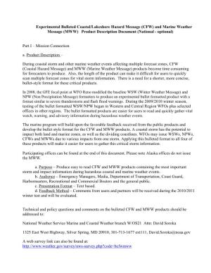 CFW) and Marine Weather Message (MWW) Product Description Document (National - Optional)