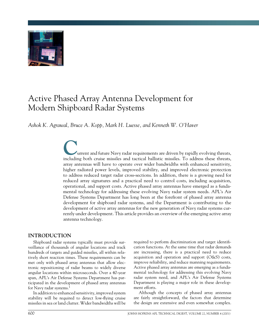 Active Phased Array Antenna Development for Modern Shipboard Radar Systems