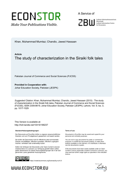 The Study of Characterization in the Siraiki Folk Tales