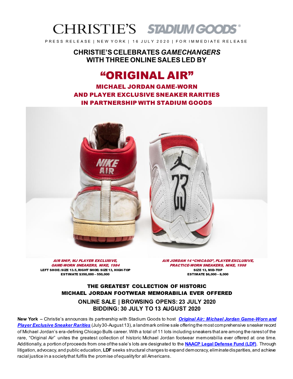“Original Air” Michael Jordan Game-Worn and Player Exclusive Sneaker Rarities in Partnership with Stadium Goods