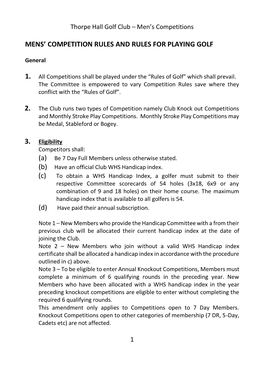 Mens' Competition Rules and Rules for Playing Golf