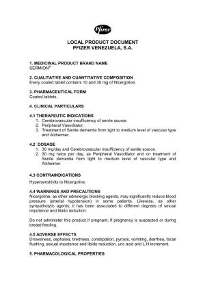 Local Product Document Pfizer Venezuela, S.A