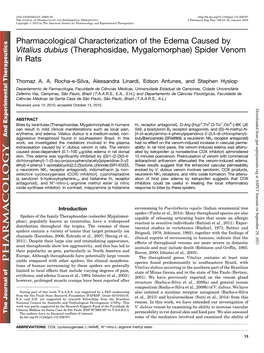 Pharmacological Characterization of the Edema Caused by Vitalius Dubius (Theraphosidae, Mygalomorphae) Spider Venom in Rats