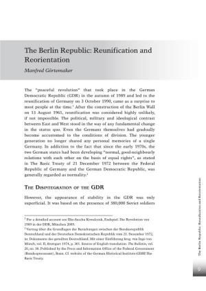 The Berlin Republic: Reunification and Reorientation Manfred Görtemaker