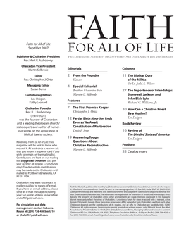 Faith for All of Life Sept/Oct 2007 Editorials 2 from the Founder