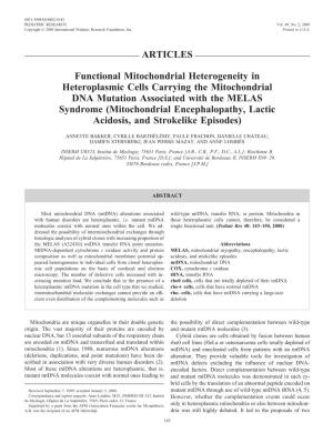 ARTICLES Functional Mitochondrial Heterogeneity in Heteroplasmic