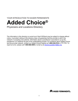 Kaiser Permanente Hawaii Added Choice Physicians and Locations Directory