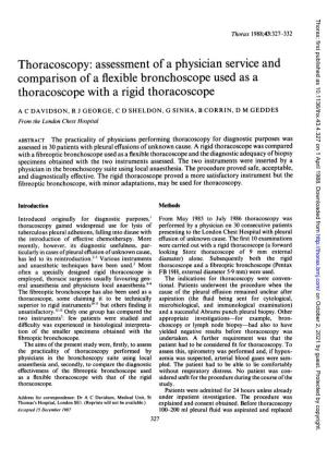 Thoracoscopy: Assessment of a Physician Service and Comparison of a Flexible Bronchoscope Used As a Thoracoscope Wi-Th a Rigid Thoracoscope