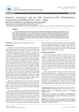 Exposure Assessment and the Risk Associated with Trihalomethane Compounds in Drinking Water, Cairo