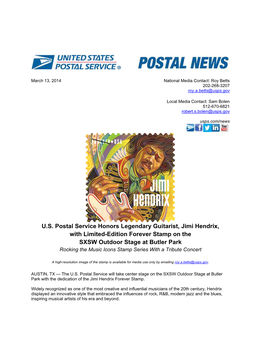 U.S. Postal Service Honors Legendary Guitarist, Jimi Hendrix, with Limited