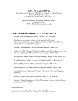 Eric M. Patashnik's CV