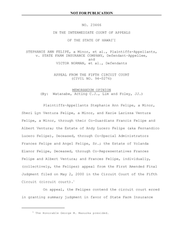 NOT for PUBLICATION NO. 23466 in the INTERMEDIATE COURT of APPEALS of the STATE of HAWAI#I STEPHANIE ANN FELIPE, a Minor, Et