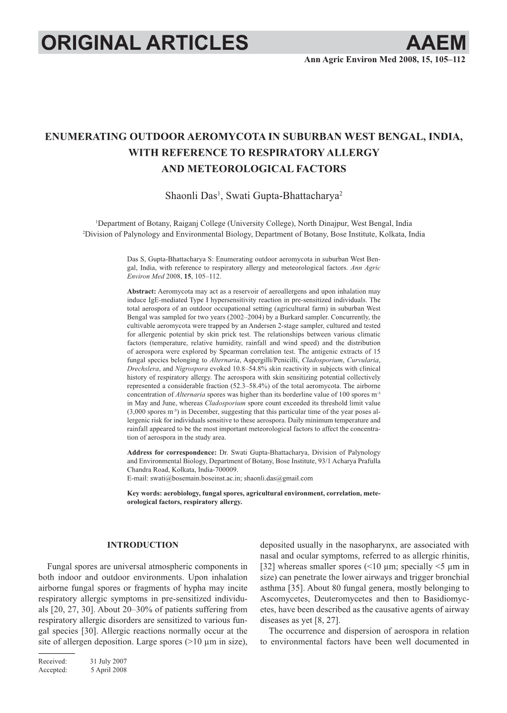 ORIGINAL ARTICLES AAEM Ann Agric Environ Med 2008, 15, 105–112