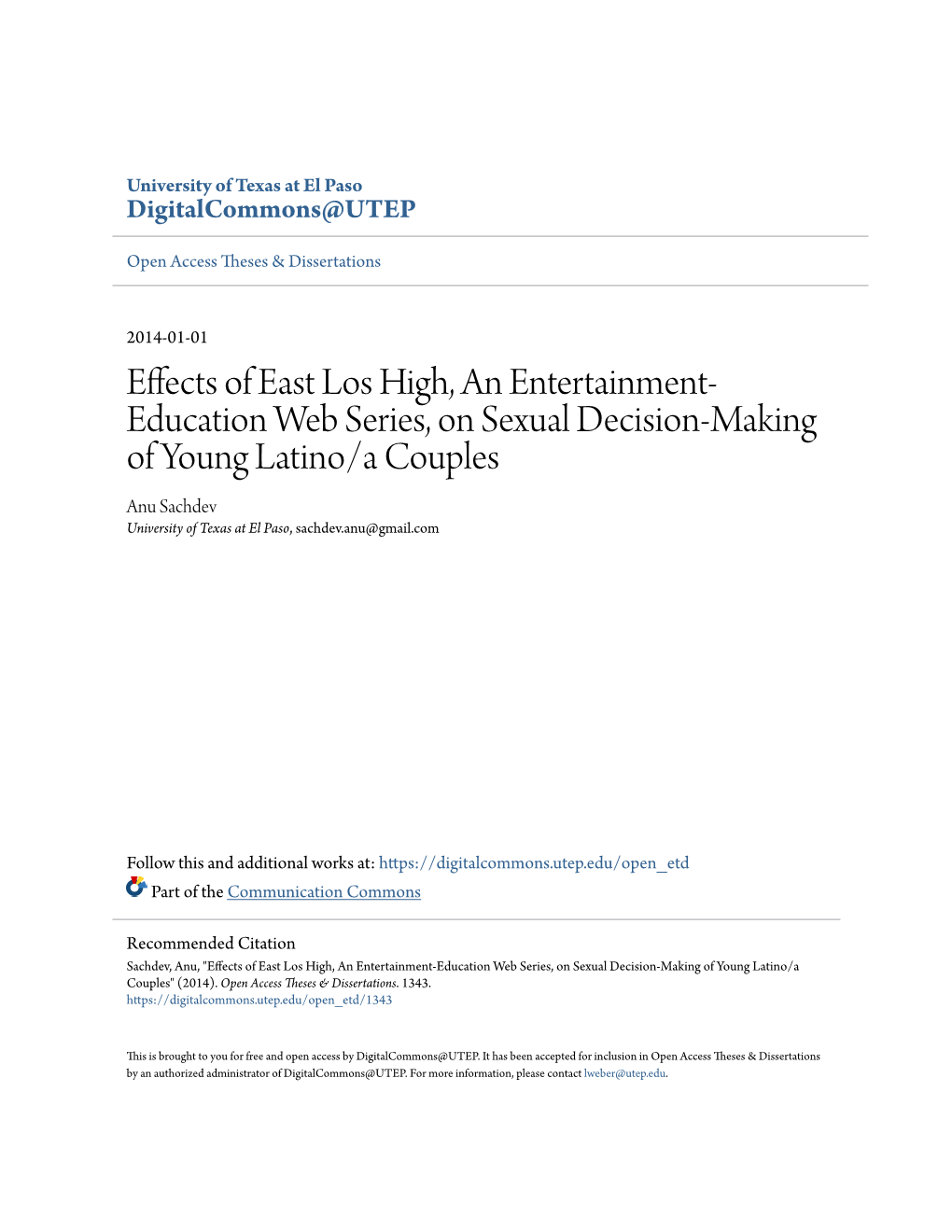 Effects of East Los High, an Entertainment-Education Web Series, on Sexual Decision-Making of Young Latino/A Couples