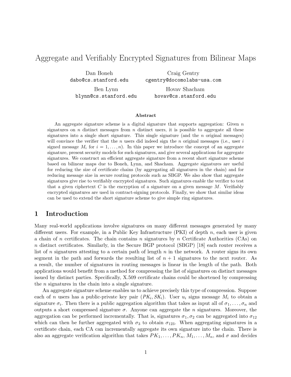 Aggregate and Verifiably Encrypted Signatures from Bilinear Maps