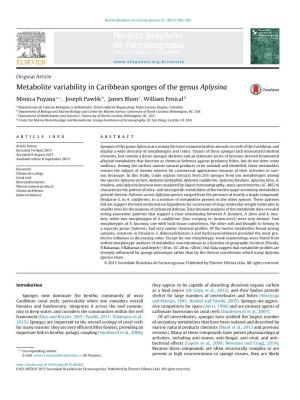 Metabolite Variability in Caribbean Sponges of the Genus Aplysina