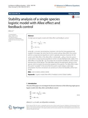 Stability Analysis of a Single Species Logistic Model with Allee Effect and Feedback Control Qifa Lin1*