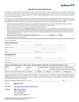 Out-Of-Network Claim Form /