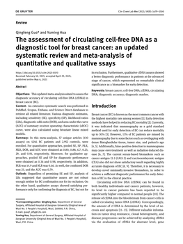 The Assessment of Circulating Cell-Free DNA As a Diagnostic Tool