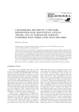 A Remarkable Record of a Very Rare Freshwater Snail Borysthenia Naticina (Menke, 1845) in North-East Germany Compared with Three Lithuanian Records