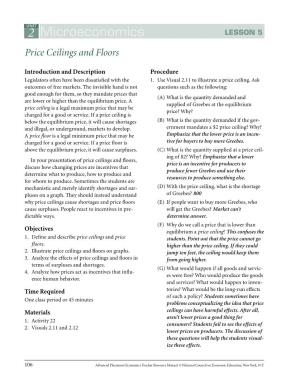 2 Microeconomics LESSON 5 Price Ceilings and Floors