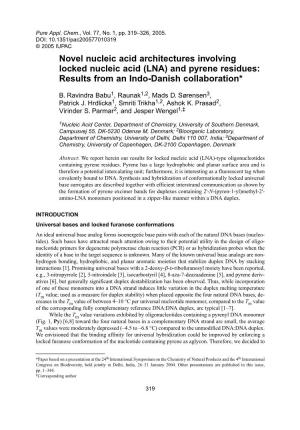 LNA) and Pyrene Residues: Results from an Indo-Danish Collaboration*