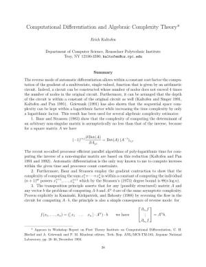 Computational Differentiation and Algebraic Complexity Theory*