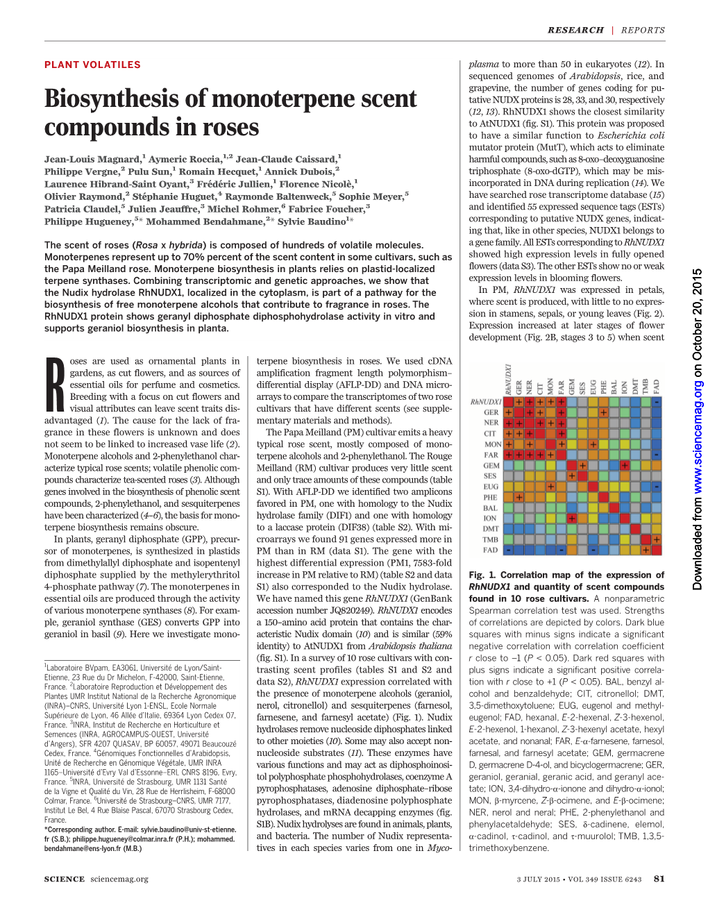 Biosynthesis of Monoterpene Scent Compounds in Roses Jean-Louis Magnard Et Al