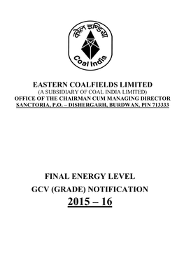 ECL Final Energy Level GCV(Grade) Notification 2015-16
