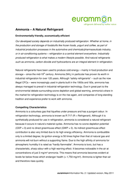 Ammonia – a Natural Refrigerant