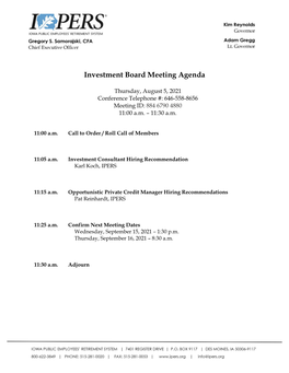 Investment Board Meeting Agenda