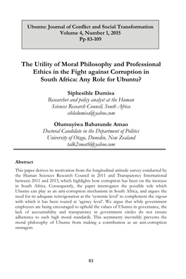The Utility of Moral Philosophy and Professional Ethics in the Fight Against Corruption in South Africa: Any Role for Ubuntu?