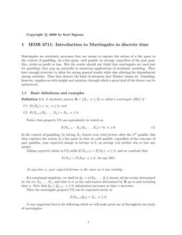 1 IEOR 6711: Introduction to Martingales in Discrete Time