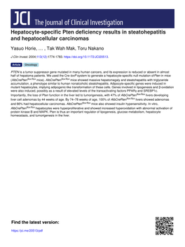 Hepatocyte-Specific Pten Deficiency Results in Steatohepatitis and Hepatocellular Carcinomas