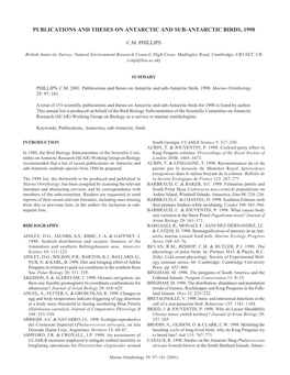 Publications and Theses on Antarctic and Sub-Antarctic Birds, 1998