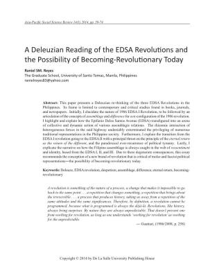 A Deleuzian Reading of the EDSA Revolutions and the Possibility of Becoming-Revolutionary Today