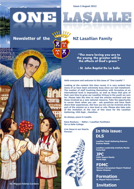 NZ Lasallian Family in This Issue: DLS JPC FDMC Formation Newsletter Of