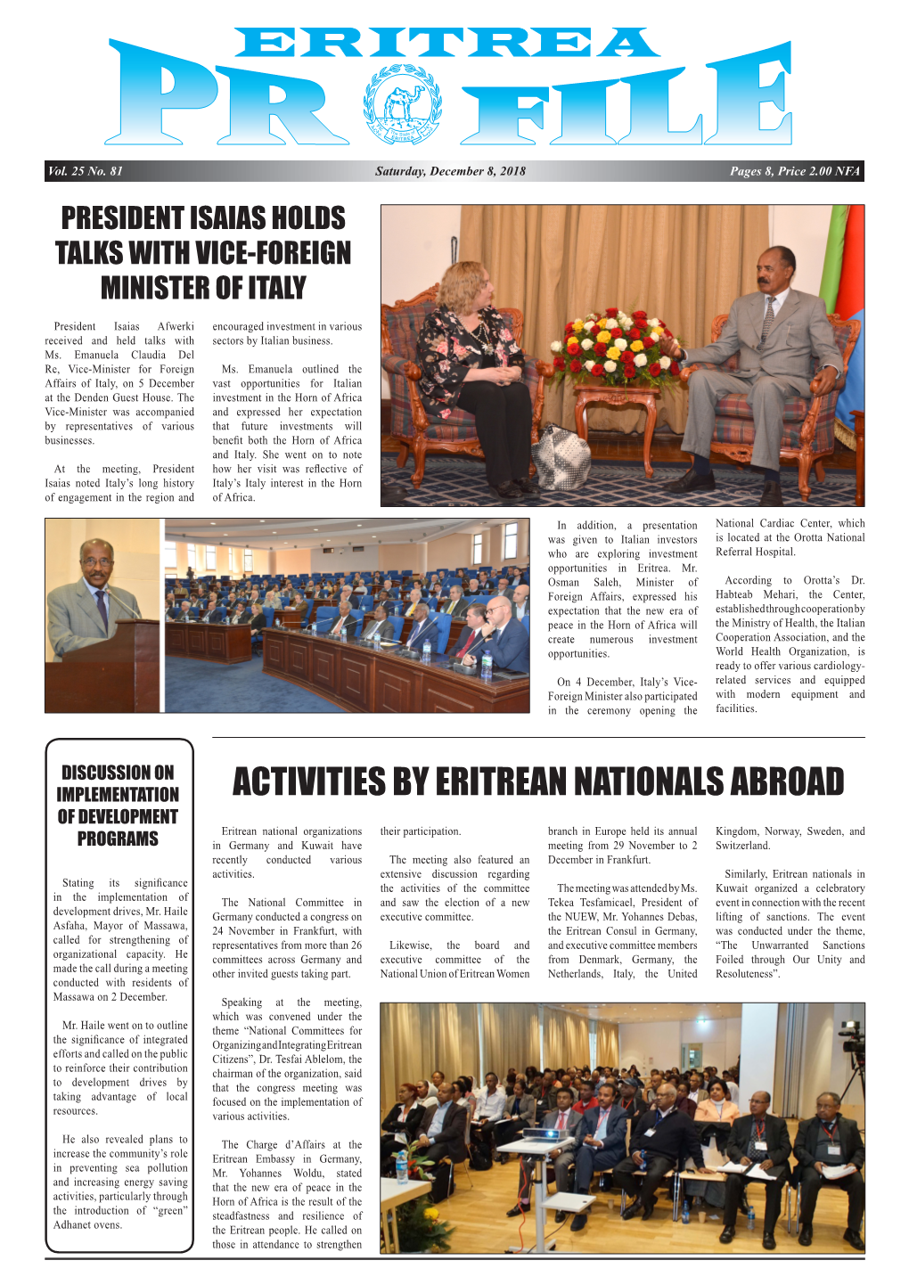 Activities by Eritrean Nationals Abroad of Development Eritrean National Organizations Their Participation
