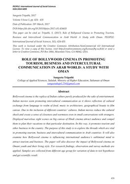 Role of Bollywood Cinema in Promoting Tourism, Business and Intercultural Communication in Arab World: a Study with Oman