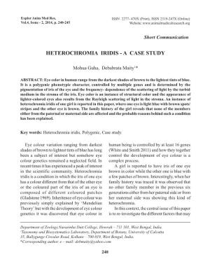 Heterochromia Iridis - a Case Study
