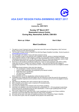 ASA East Region Para-Swimming Meet 2017 Condidtions 19.03.17