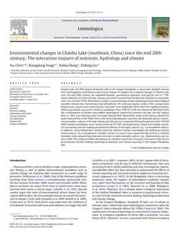 Environmental Changes in Chaohu Lake (Southeast, China) Since the Mid 20Th Century: the Interactive Impacts of Nutrients, Hydrology and Climate