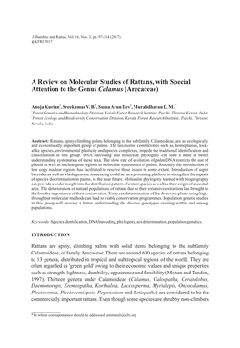 A Review on Molecular Studies of Rattans, with Special Attention to the Genus Calamus (Arecaceae)