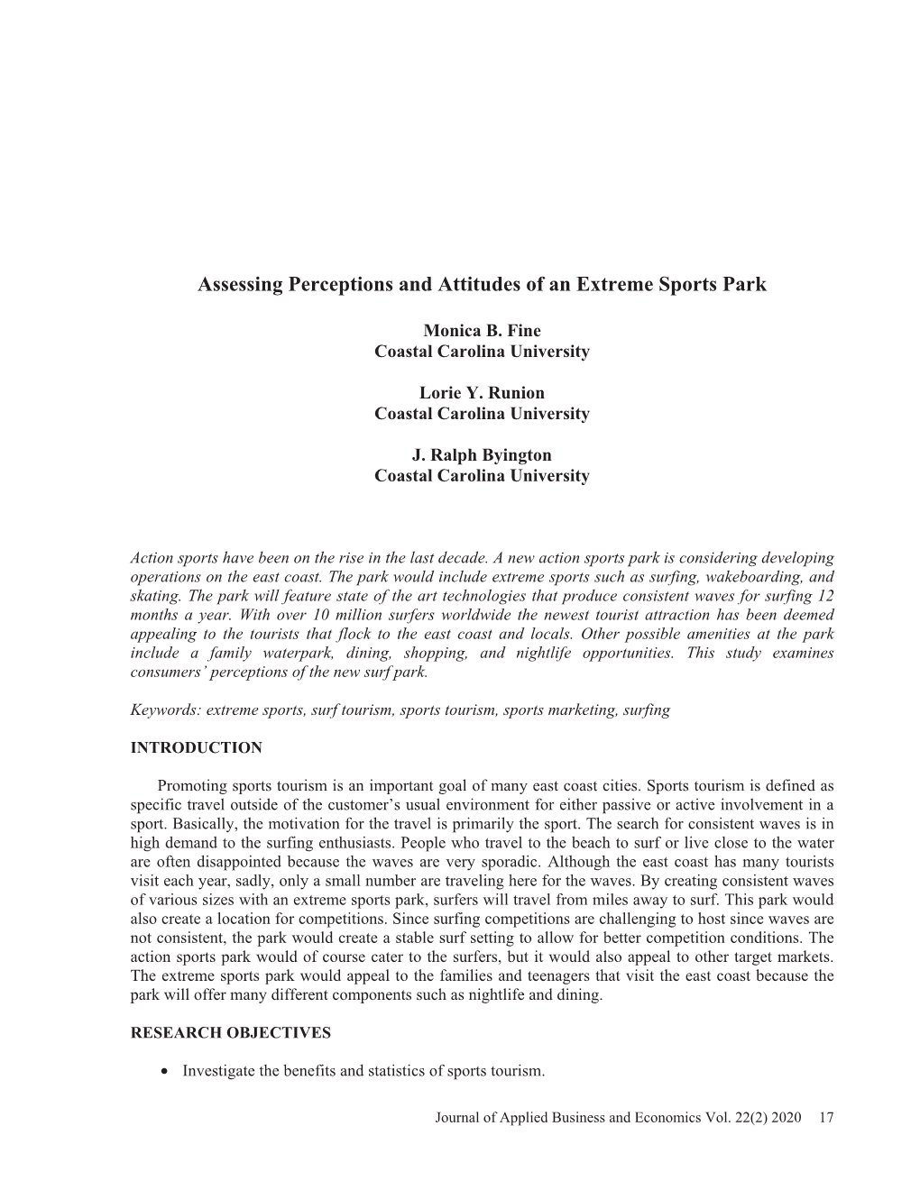 Assessing Perceptions and Attitudes of an Extreme Sports Park