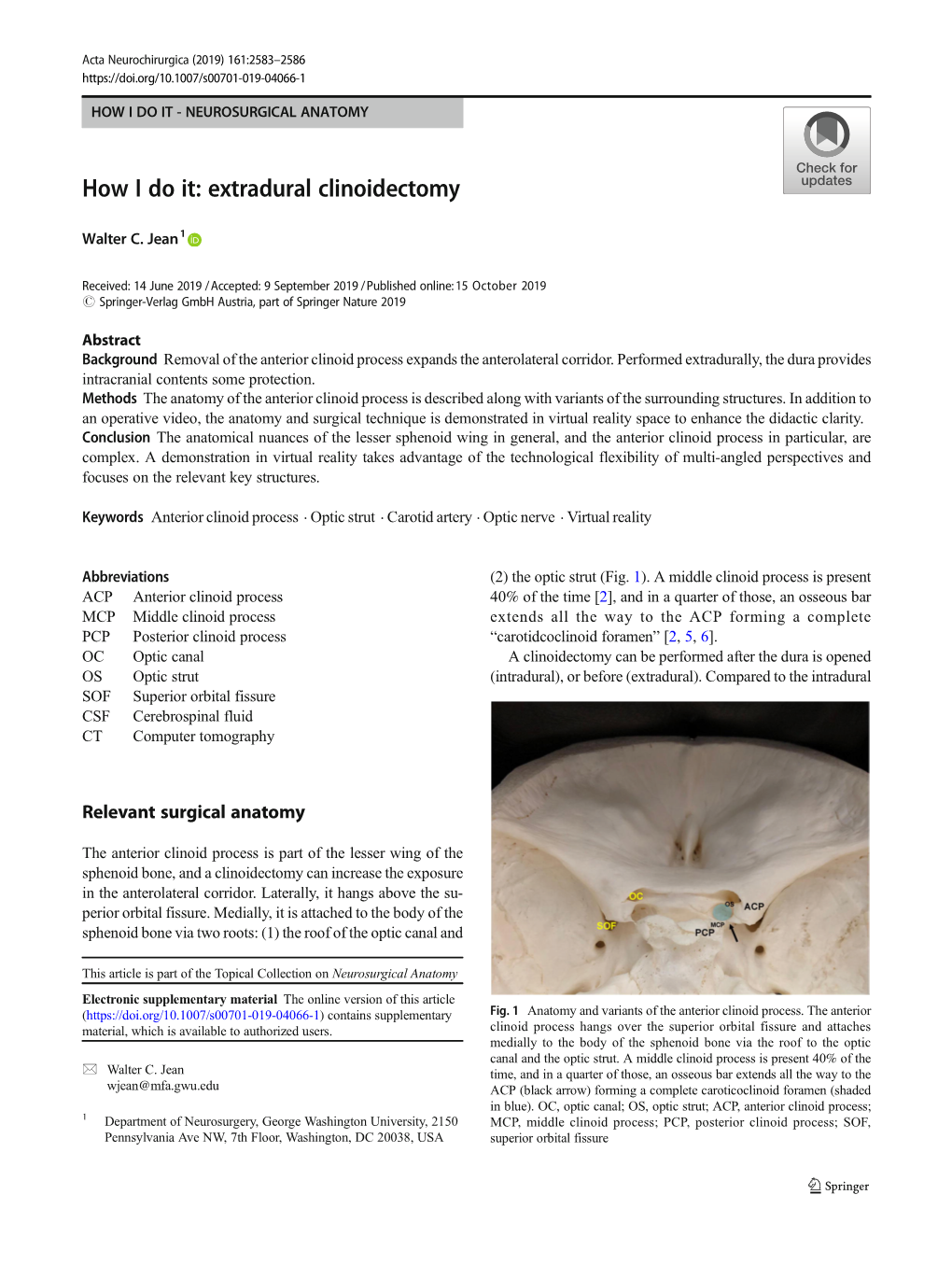 How I Do It: Extradural Clinoidectomy