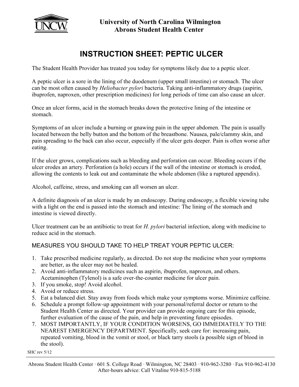 Instruction Sheet: Peptic Ulcer