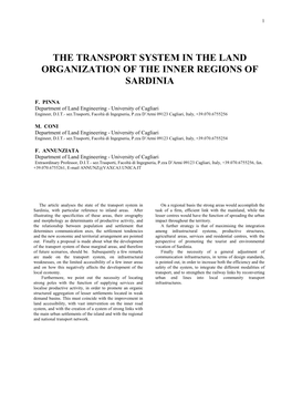 The Transport System in the Land Organization of the Inner Regions of Sardinia